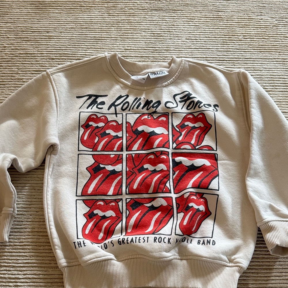 Zara Beige Rolling Stones Sweatshirt Girls size 8-9